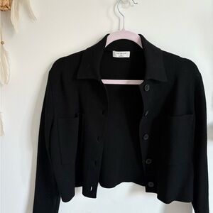 Aritzia Black Cropped Knit Button-Up Jacket + Pant Set